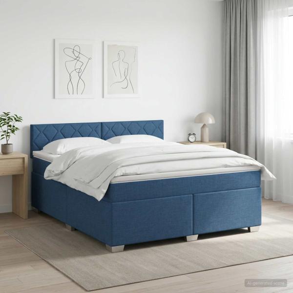 ARDEBO.de - Boxspringbett mit Matratze mit Kopfteil Blau 140 x 200 cm Stoff
