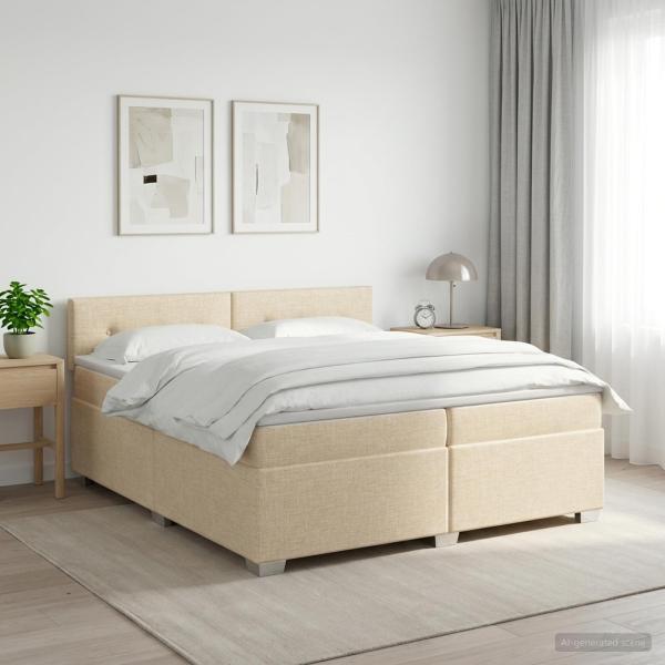 ARDEBO.de - Boxspringbett mit Matratze Creme 200 x 200 cm Stoff