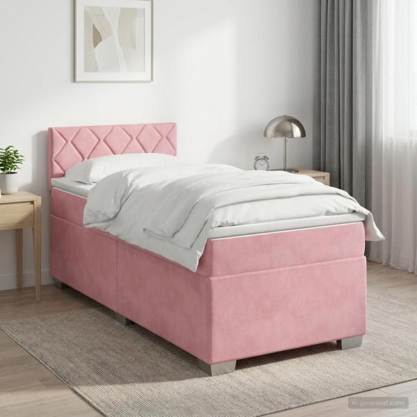 ARDEBO.de - Boxspringbett mit Matratze mit Kopfteil Rosa 80 x 200 cm Samt