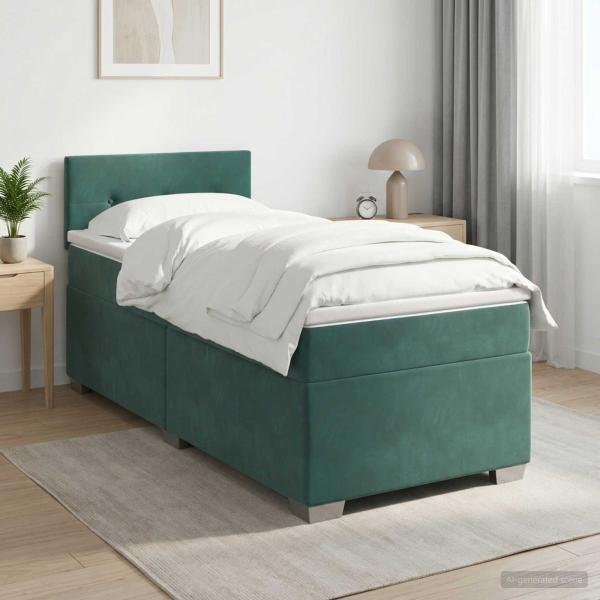 ARDEBO.de - Boxspringbett mit Matratze Dunkelgrün 100 x 200 cm Samt