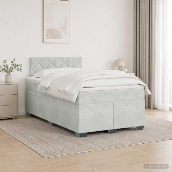 ARDEBO.de - Boxspringbett mit Matratze Hellgrau 120 x 190 cm Samt