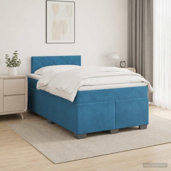 ARDEBO.de - Boxspringbett mit Matratze mit Kopfteil Blau 120 x 190 cm Samt