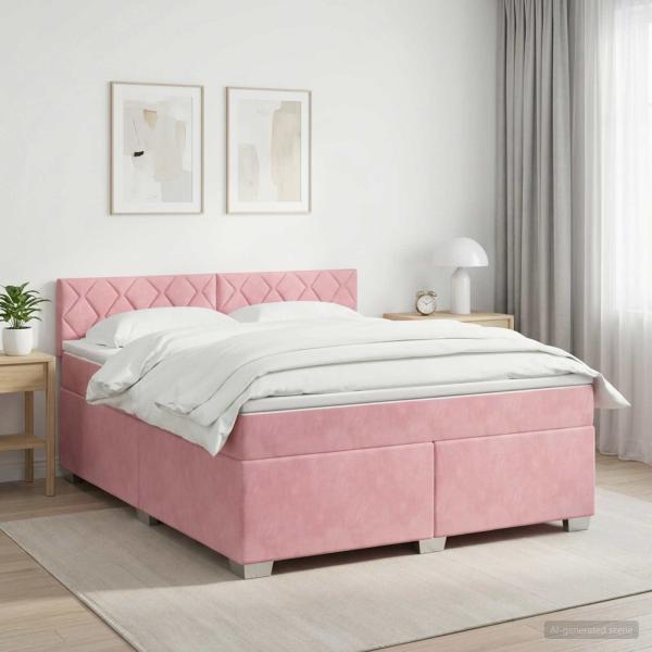 ARDEBO.de - Boxspringbett mit Matratze mit Kopfteil Rosa 140 x 200 cm Samt