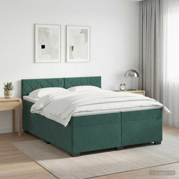 ARDEBO.de - Boxspringbett mit Matratze Dunkelgrün 200 x 200 cm Samt