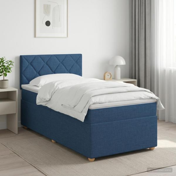 ARDEBO.de - Boxspringbett mit Matratze mit Kopfteil Blau 80 x 200 cm Stoff
