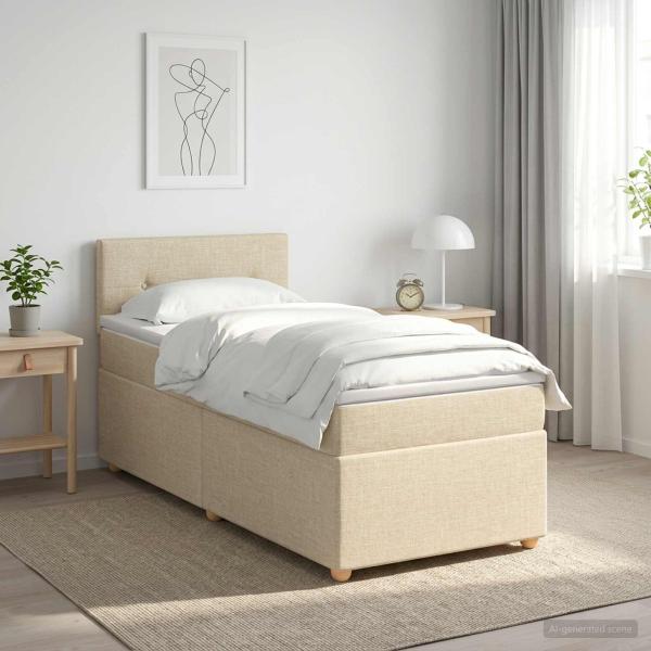 ARDEBO.de - Boxspringbett mit Matratze mit Kopfteil Creme 90 x 190 cm Stoff