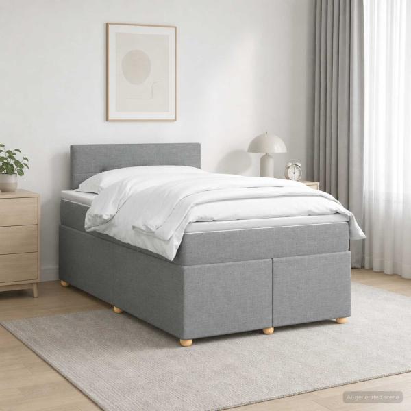 ARDEBO.de - Boxspringbett mit Matratze Hellgrau 120 x 200 cm Stoff