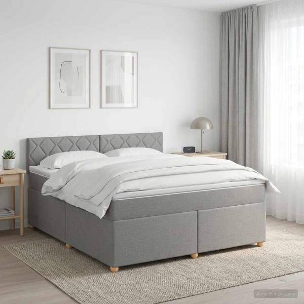 ARDEBO.de - Boxspringbett mit Matratze Hellgrau 180 x 200 cm Stoff