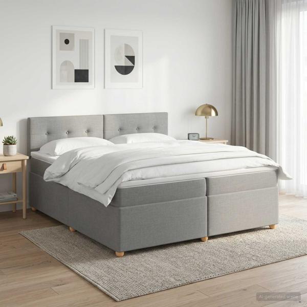 ARDEBO.de - Boxspringbett mit Matratze Hellgrau 200 x 200 cm Stoff