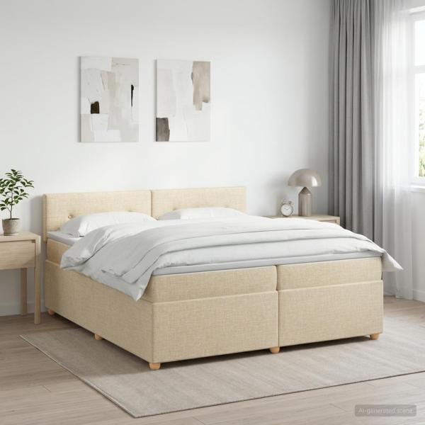 ARDEBO.de - Boxspringbett mit Matratze Creme 200 x 200 cm Stoff