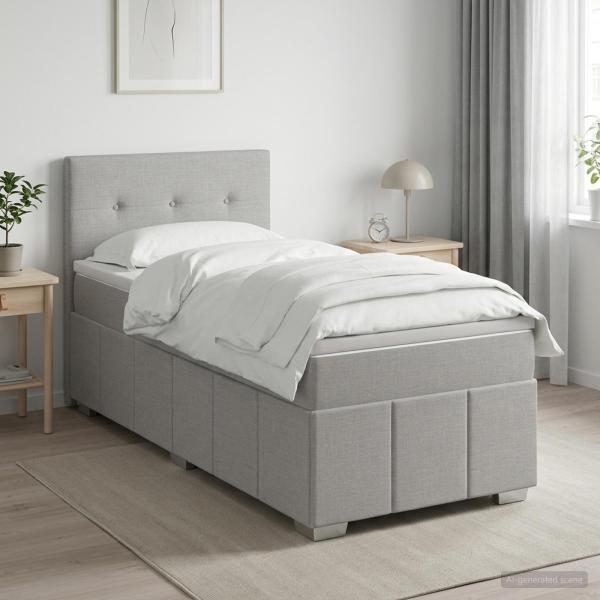 ARDEBO.de - Boxspringbett mit Matratze Hellgrau 100 x 200 cm Stoff