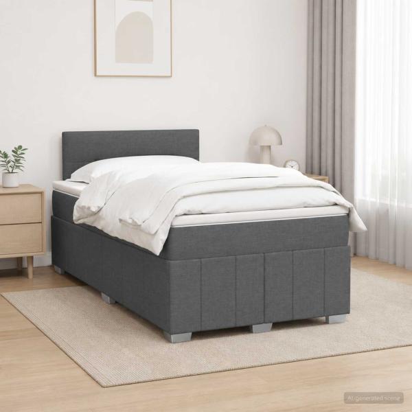 ARDEBO.de - Boxspringbett mit Matratze Dunkelgrau 120 x 190 cm Stoff