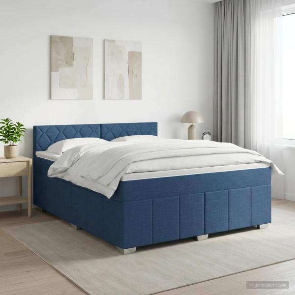 ARDEBO.de - Boxspringbett mit Matratze mit Kopfteil Blau 140 x 200 cm Stoff