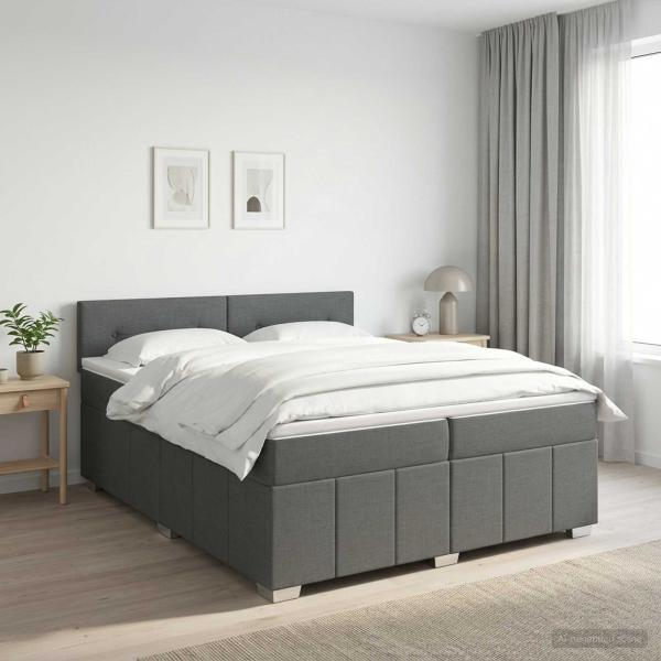 ARDEBO.de - Boxspringbett mit Matratze Dunkelgrau 200 x 200 cm Stoff