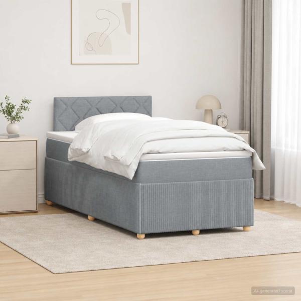 ARDEBO.de - Boxspringbett mit Matratze Hellgrau 120 x 190 cm Stoff