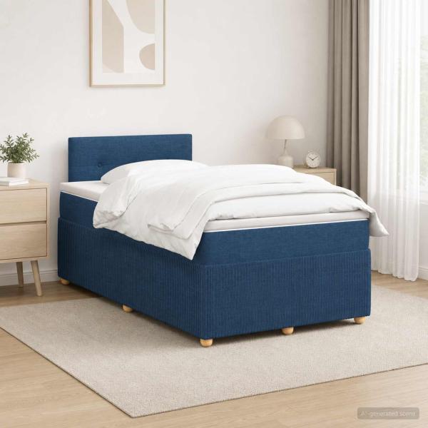 ARDEBO.de - Boxspringbett mit Matratze mit Kopfteil Blau 120 x 200 cm Stoff