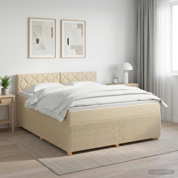 ARDEBO.de - Boxspringbett mit Matratze Creme 160 x 200 cm Stoff