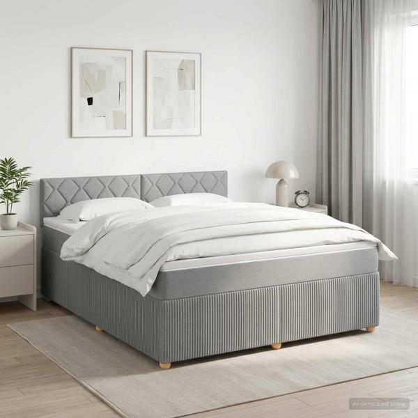 ARDEBO.de - Boxspringbett mit Matratze Hellgrau 180 x 200 cm Stoff
