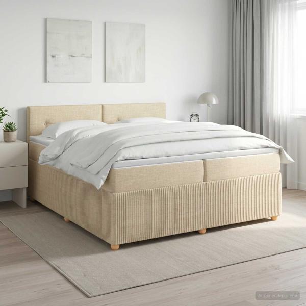 ARDEBO.de - Boxspringbett mit Matratze Creme 200 x 200 cm Stoff