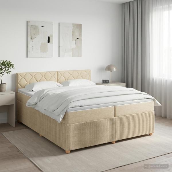 ARDEBO.de - Boxspringbett mit Matratze Creme 200 x 200 cm Stoff