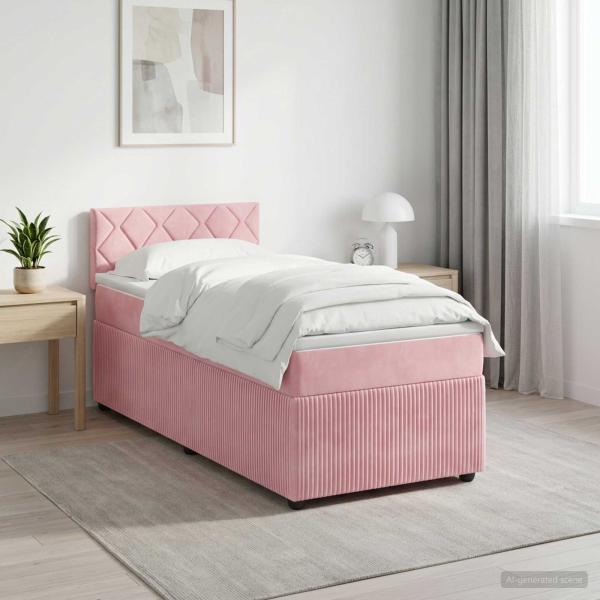 ARDEBO.de - Boxspringbett mit Matratze mit Kopfteil Rosa 100 x 200 cm Samt