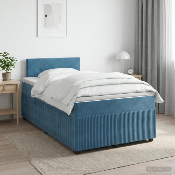 ARDEBO.de - Boxspringbett mit Matratze mit Kopfteil Blau 120 x 190 cm Samt