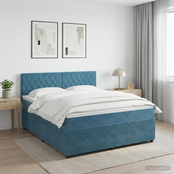 ARDEBO.de - Boxspringbett mit Matratze Dunkelblau 180 x 200 cm Samt