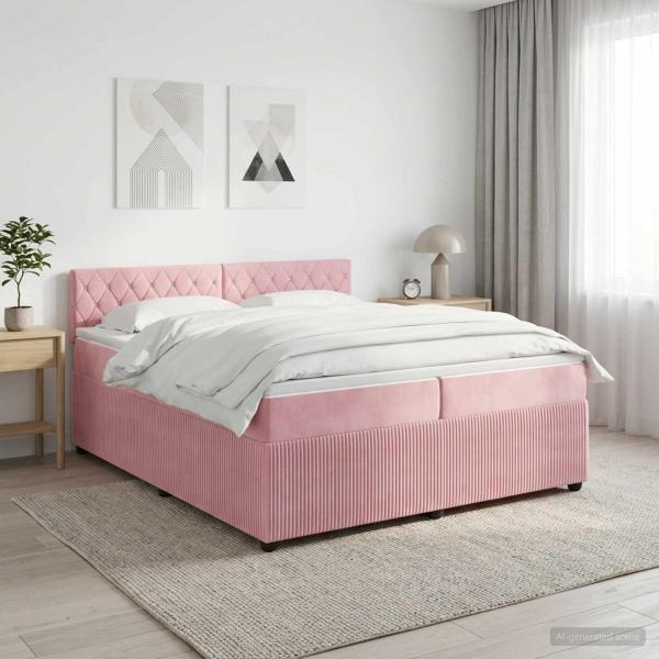 ARDEBO.de - Boxspringbett mit Matratze mit Kopfteil Rosa 200 x 200 cm Samt