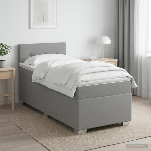 Boxspringbett mit Matratze und LED Hellgrau 80 x 200 cm Stoff