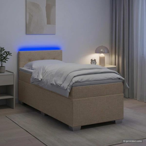 Boxspringbett mit Matratze und LED Creme 90 x 190 cm Stoff