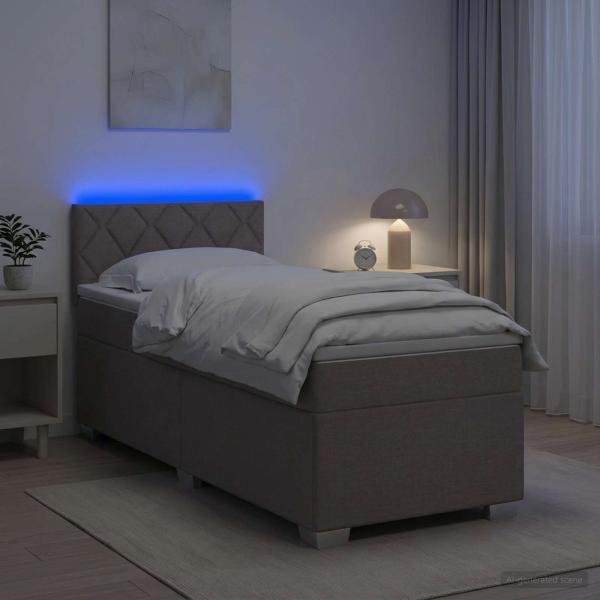 Boxspringbett mit Matratze und LED Taupe 90 x 190 cm Stoff