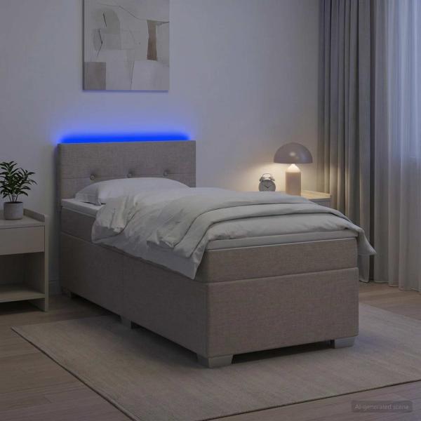 ARDEBO.de - Boxspringbett mit Matratze und LED Taupe 90 x 200 cm Stoff