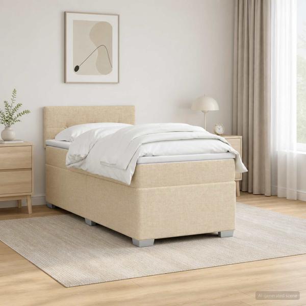 ARDEBO.de - Boxspringbett mit Matratze und LED Creme 100 x 200 cm Stoff