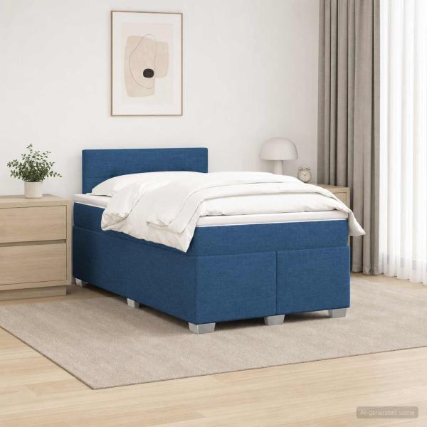 ARDEBO.de - Boxspringbett mit Matratze und LED Blau 120 x 190 cm Stoff