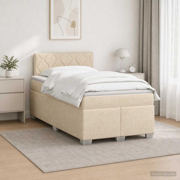 Boxspringbett mit Matratze und LED Creme 120 x 190 cm Stoff