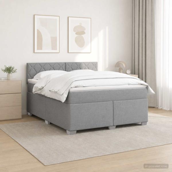 ARDEBO.de - Boxspringbett mit Matratze und LED Hellgrau 140 x 190 cm Stoff
