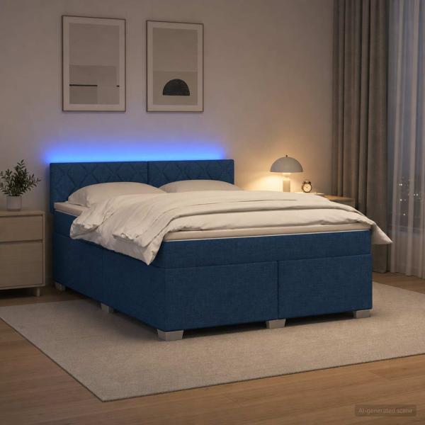Boxspringbett mit Matratze und LED Blau 140 x 190 cm Stoff