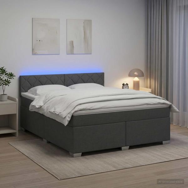 ARDEBO.de - Boxspringbett mit Matratze und LED Dunkelgrau 180 x 200 cm