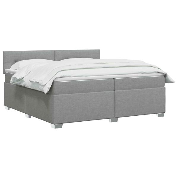 Boxspringbett mit Matratze und LED Hellgrau 200 x 200 cm Stoff