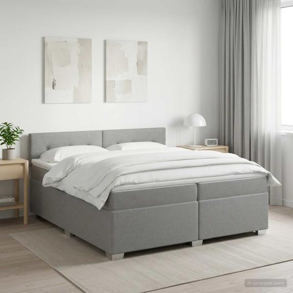 Boxspringbett mit Matratze und LED Hellgrau 200 x 200 cm Stoff