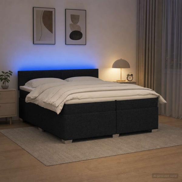 ARDEBO.de - Boxspringbett mit Matratze und LED Schwarz 200 x 200 cm Stoff