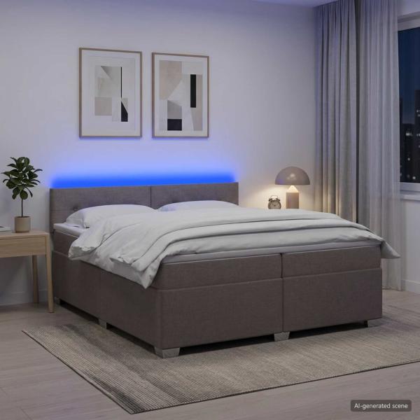 Boxspringbett mit Matratze und LED Taupe 200 x 200 cm Stoff