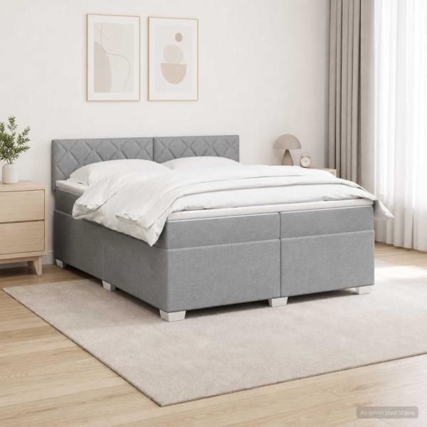 ARDEBO.de - Boxspringbett mit Matratze und LED Hellgrau 200 x 200 cm Stoff