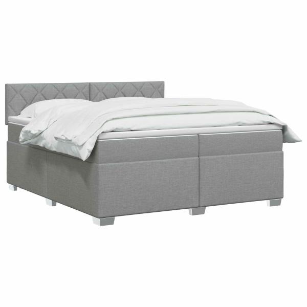 Boxspringbett mit Matratze und LED Hellgrau 200 x 200 cm Stoff