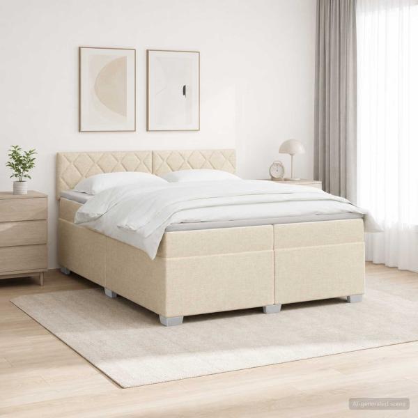 Boxspringbett mit Matratze und LED Creme 200 x 200 cm Stoff