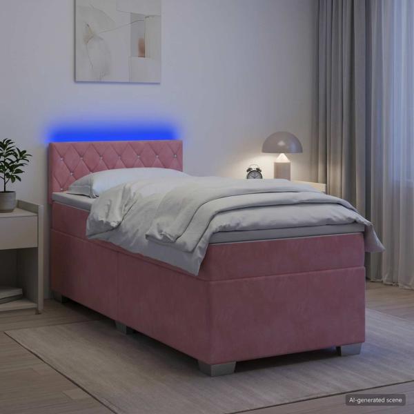 Boxspringbett mit Matratze und LED Rosa 80 x 200 cm Samt