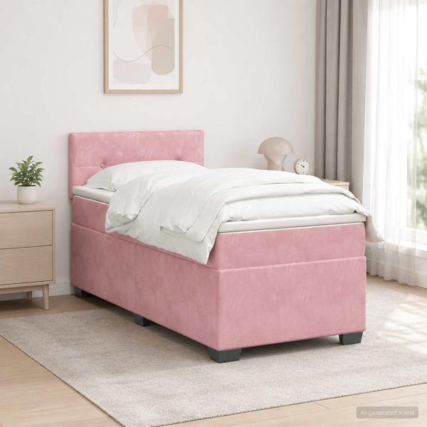 ARDEBO.de - Boxspringbett mit Matratze und LED Rosa 80 x 200 cm Samt