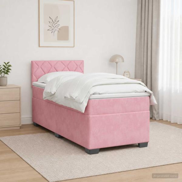 Boxspringbett mit Matratze und LED Rosa 80 x 200 cm Samt