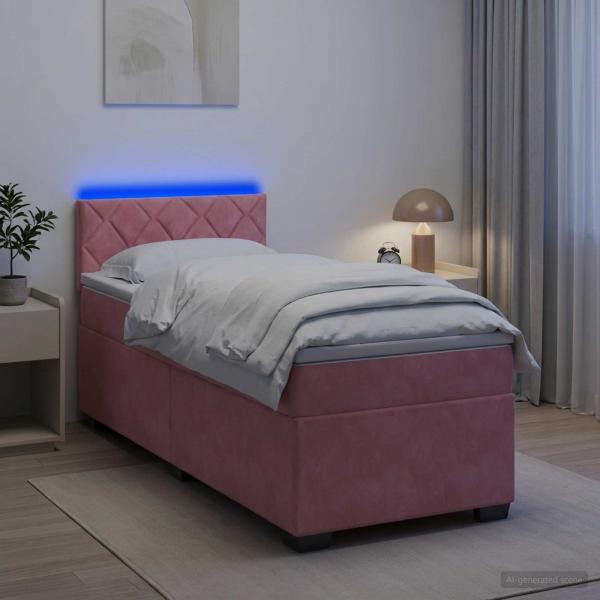 ARDEBO.de - Boxspringbett mit Matratze und LED Rosa 100 x 200 cm Samt