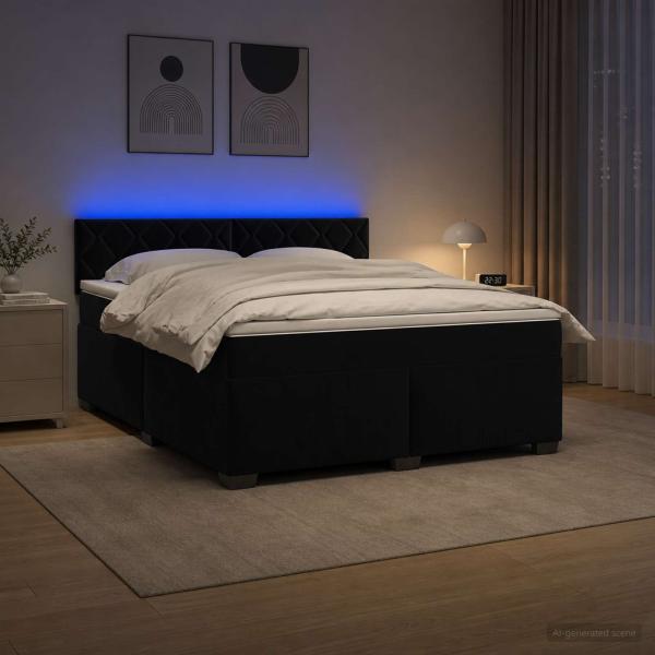 Boxspringbett mit Matratze und LED Schwarz 140 x 200 cm Samt